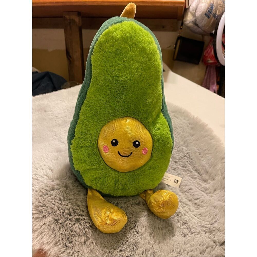 You Me Originals Food Plush 14” Avacado Plush Toy Yummy Food Smiley Face shimmer